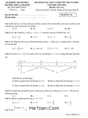 Đề ôn thi TN THPT 2024 môn Toán trường THPT Lam Kinh – Thanh Hóa