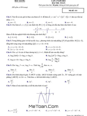 Đề thi thử tốt nghiệp THPT 2022 môn Toán lần 2 sở GD&ĐT Bắc Giang