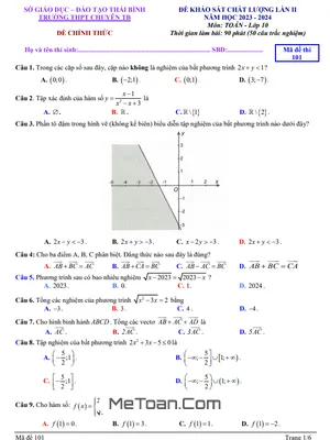 Đề khảo sát lần 2 Toán 10 năm 2023 - 2024 trường THPT chuyên Thái Bình