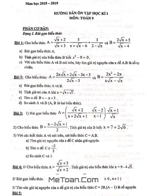 Ôn thi học kì 1 Toán 9 năm 2018 - 2019 trường THCS Trưng Nhị - Hà Nội