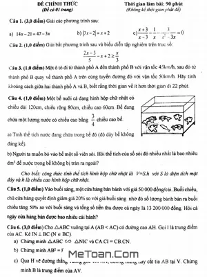 Đề thi học kỳ 2 Toán 8 năm 2020 - 2021 phòng GD&ĐT quận 3 - TP HCM