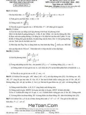 Đề Kiểm Tra Giữa Kỳ I Môn Toán Lớp 9 Năm 2020 - 2021 Trường THCS Nguyễn Du - Hà Nội