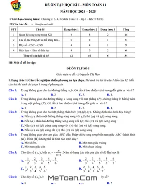 Trọn Bộ Đề Ôn Tập Cuối Kì 1 Toán 11 Năm 2024 - 2025 Trường THPT Việt Đức - Hà Nội