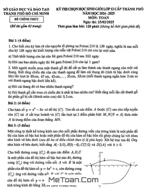 Đề thi chọn học sinh giỏi Toán 12 năm 2024 - 2025 Sở GD&ĐT TP Hồ Chí Minh