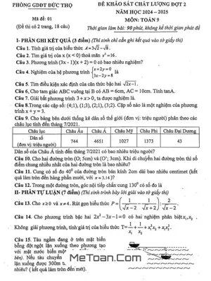 Đề khảo sát đợt 2 Toán 9 năm 2024 - 2025 phòng GD&ĐT Đức Thọ - Hà Tĩnh