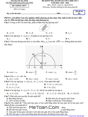Đề Thi Giữa Học Kỳ 1 Toán 10 Năm Học 2025 - 2026 THPT Nguyễn Văn Trỗi, Hà Tĩnh