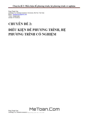 Tìm Điều Kiện Để Phương Trình - Hệ Phương Trình Có Nghiệm - Đặng Thành Nam