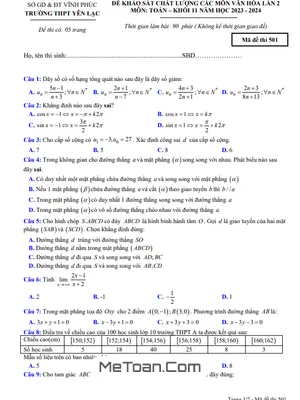 Đề khảo sát lần 2 Toán 11 năm 2023 - 2024 trường THPT Yên Lạc - Vĩnh Phúc