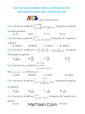 Bài Tập Trắc Nghiệm Xác Định Số Hạng Thứ N Của Dãy Số - Nguyễn Chiến