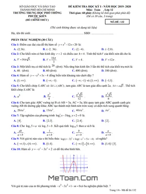 Đề thi học kì 1 Toán 12 năm 2019 - 2020 trường THPT Phước Kiển - TP HCM