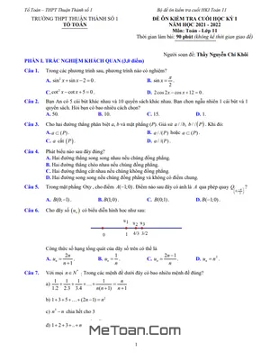 Đề Ôn Tập Cuối Học Kỳ 1 Toán 11 Năm 2021 - 2022 Trường Thuận Thành 1 - Bắc Ninh