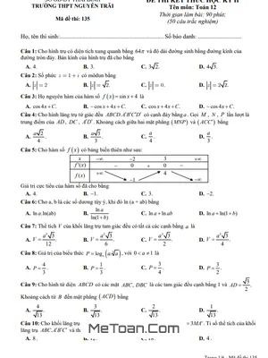 Đề thi học kỳ 2 Toán 12 năm 2023 - 2024 trường THPT Nguyễn Trãi - Thái Bình