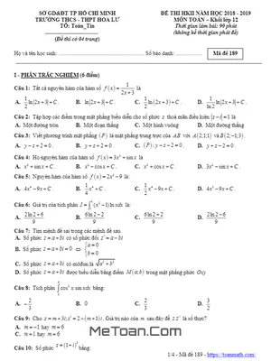 Đề thi học kỳ 2 Toán 12 năm 2018 - 2019 trường THCS - THPT Hoa Lư - TP.HCM