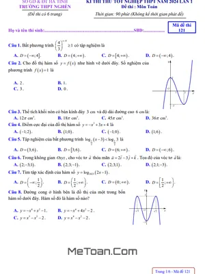 Đề thi thử THPT 2024 môn Toán lần 1 trường THPT Nghèn - Hà Tĩnh