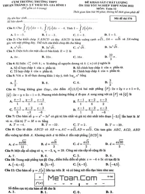 Đề ôn thi tốt nghiệp THPT 2022 môn Toán cụm trường THPT – Bắc Ninh (Mã đề 570)