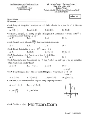 Đề thi thử tốt nghiệp THPT 2020 môn Toán trường THPT chuyên Hùng Vương – Gia Lai