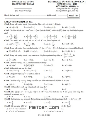 Đề khảo sát Toán 10 lần 2 năm 2022 – 2023 trường THPT Kẻ Sặt – Hải Dương