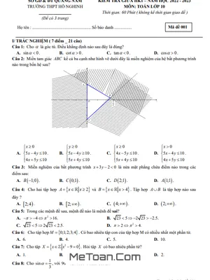 Đề thi giữa kì 1 Toán 10 năm 2022 – 2023 trường THPT Hồ Nghinh – Quảng Nam