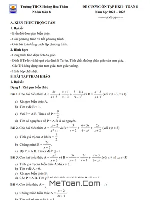 Đề Cương Ôn Tập Toán 8 HK2 Năm 2022 - 2023 Trường THCS Hoàng Hoa Thám - Hà Nội