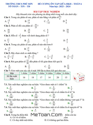 Đề Cương Ôn Tập Giữa Kì 2 Môn Toán Lớp 6 Năm 2023-2024 - Trường THCS Phú Sơn - Đồng Nai