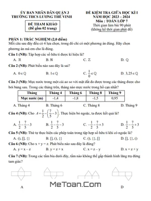 Đề Tham Khảo Giữa Kỳ 1 Toán 7 Năm 2023 - 2024 Trường THCS Lương Thế Vinh - TP HCM