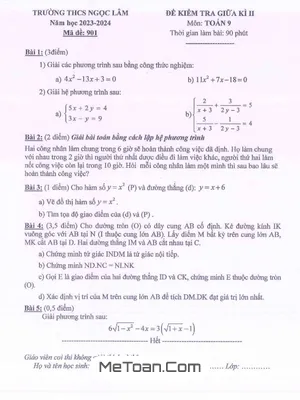 Đề thi giữa kì 2 Toán 9 năm 2023 - 2024 trường THCS Ngọc Lâm - Hà Nội