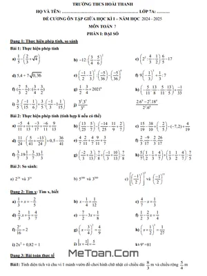 Đề Cương Ôn Tập Giữa Kì 1 Toán Lớp 7 Năm 2024 - 2025 Trường THCS Hoài Thanh - Bình Định