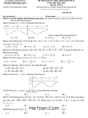 Đề thi giao lưu HSG Toán 12 năm 2024 - 2025 trường THPT Hậu Lộc 3 - Thanh Hóa