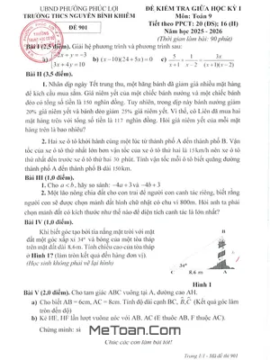 Đề thi giữa học kỳ 1 Toán 9 năm 2025 – 2026 trường THCS Nguyễn Bỉnh Khiêm – Hà Nội