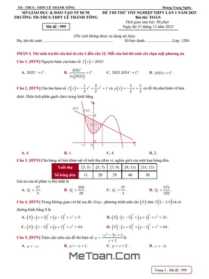 Đề Thi Thử Tốt Nghiệp THPT 2026 Môn Toán Lần 1 Trường Lê Thánh Tông - TP. HCM