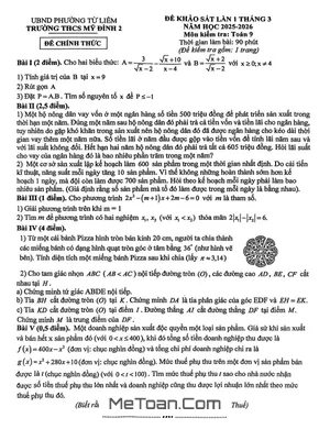 Đề Khảo Sát Toán 9 Lần 1 Tháng 3 Năm 2026 Trường THCS Mỹ Đình 2 – Hà Nội
