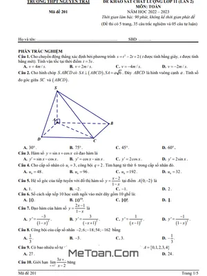 Đề khảo sát Toán 11 lần 2 năm 2022 – 2023 trường THPT Nguyễn Trãi – Thanh Hoá