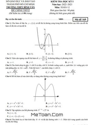 Đề thi học kỳ 1 Toán 12 năm 2022 - 2023 trường THPT Bình Tân - TP HCM