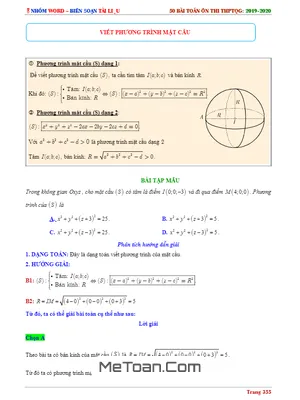 Viết Phương Trình Mặt Cầu - Tài Liệu Ôn Thi THPT Quốc Gia Môn Toán