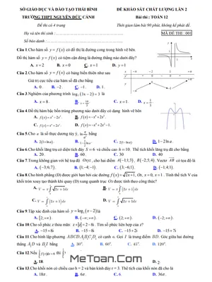 Đề khảo sát Toán 12 lần 2 năm 2020 - 2021 trường Nguyễn Đức Cảnh - Thái Bình