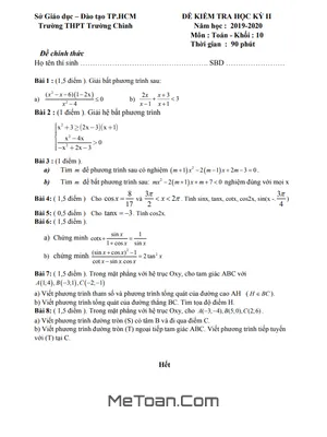 Đề thi học kì 2 Toán 10 năm 2019 - 2020 trường THPT Trường Chinh - TP HCM