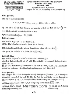 Đề chọn đội tuyển HSG Toán THPT năm 2020 – 2021 sở GD&ĐT TP HCM