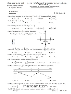 Đề thi thử Toán tốt nghiệp THPTQG 2021 lần 2 trường Tĩnh Gia 3 - Thanh Hóa