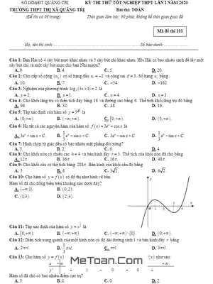Đề thi thử tốt nghiệp THPT 2020 môn Toán lần 1 trường THPT thị xã Quảng Trị