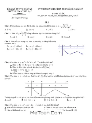 Đề Thi Thử THPT Quốc Gia 2017 Môn Toán Trường Lạc Hồng - TP. HCM