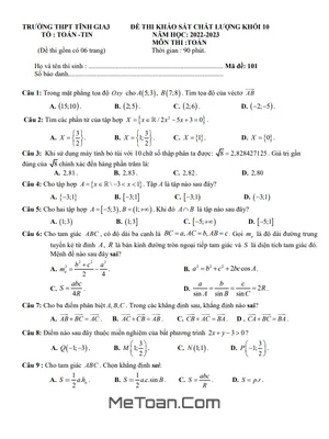 Đề khảo sát chất lượng Toán 10 năm 2022 - 2023 trường Tĩnh Gia 3 - Thanh Hóa
