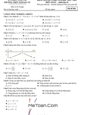 Đề thi giữa HK1 Toán 10 năm 2021 - 2022 trường THPT Ngô Gia Tự - Đắk Lắk