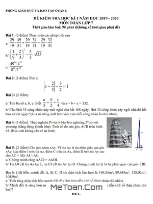 Đề Thi Học Kỳ 1 Toán 7 Năm 2019 - 2020 Phòng GD&ĐT Quận 6 - TP HCM