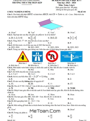 Đề thi giữa kỳ 1 Toán lớp 6 năm 2023 - 2024 trường THCS thị trấn Kép - Bắc Giang