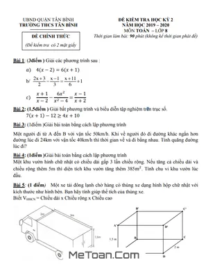 Đề thi học kì 2 Toán 8 năm 2019 - 2020 trường THCS Tân Bình - TP HCM (có đáp án)