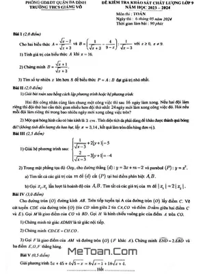 Đề khảo sát chất lượng Toán 9 năm 2023 - 2024 trường THCS Giảng Võ - Hà Nội