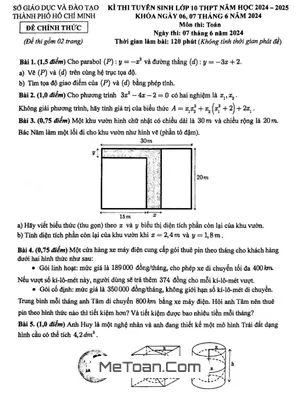 Đề thi tuyển sinh lớp 10 môn Toán năm 2024 - 2025 sở GD&ĐT TP Hồ Chí Minh