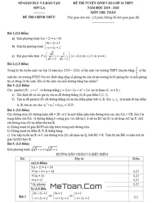 Đề thi tuyển sinh lớp 10 THPT môn Toán năm 2019 – 2020 sở GD&ĐT Sơn La