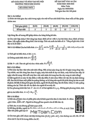 Đề thi thử vào lớp 10 môn Toán năm 2026 trường THCS Kim Giang – Hà Nội