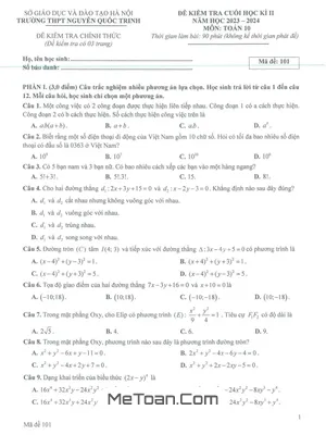 Đề Thi Cuối Kì 2 Môn Toán Lớp 10 Năm 2023-2024 Trường THPT Nguyễn Quốc Trinh - Hà Nội